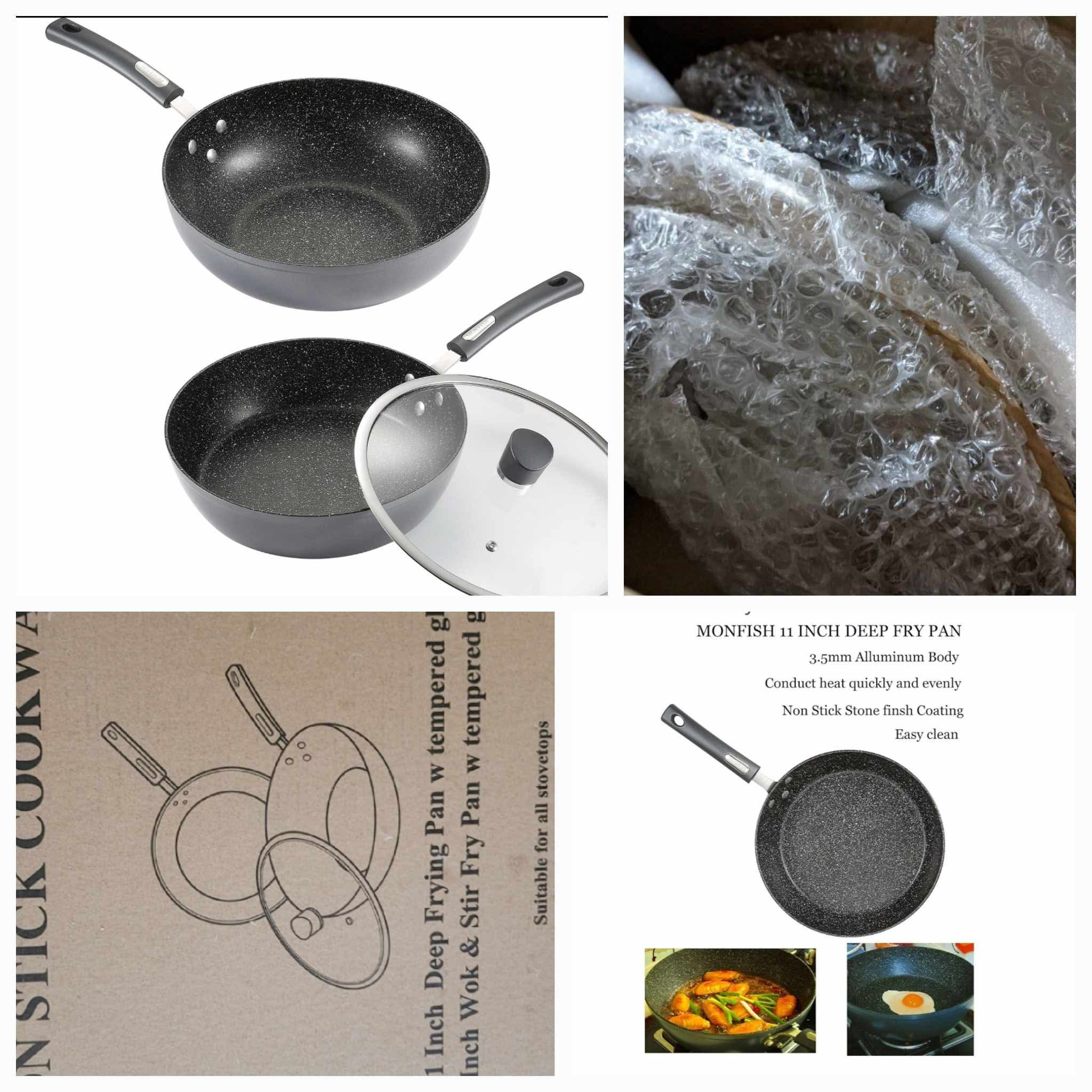 Deep Frying & Wok Pan Set 12 inch wok & stir fry pan w lid, 11 inch skillet frying pan w lid Non Stick Granite Stone Finish - Image 6