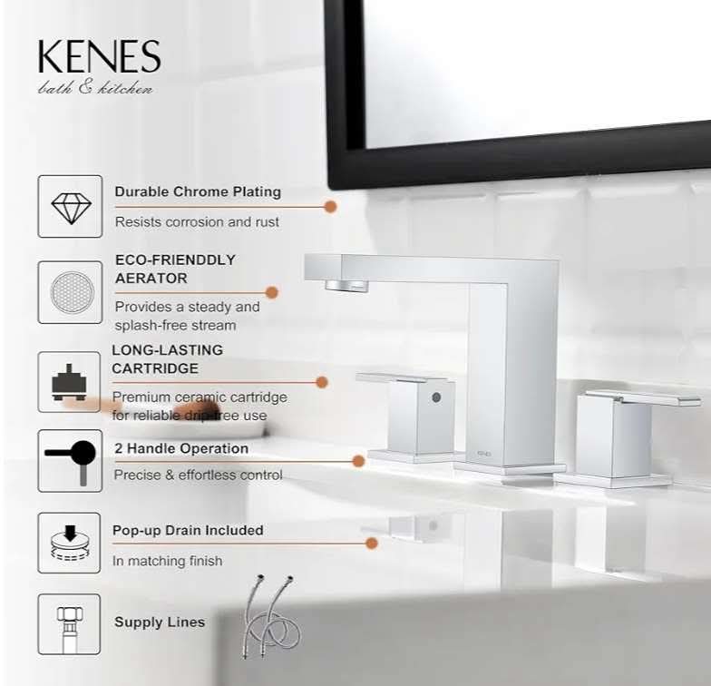 KENES Polished Chrome Widespread Bathroom Faucet 2 Handle Bathroom Sink Faucet 3 Hole, 8-Inch - Image 6