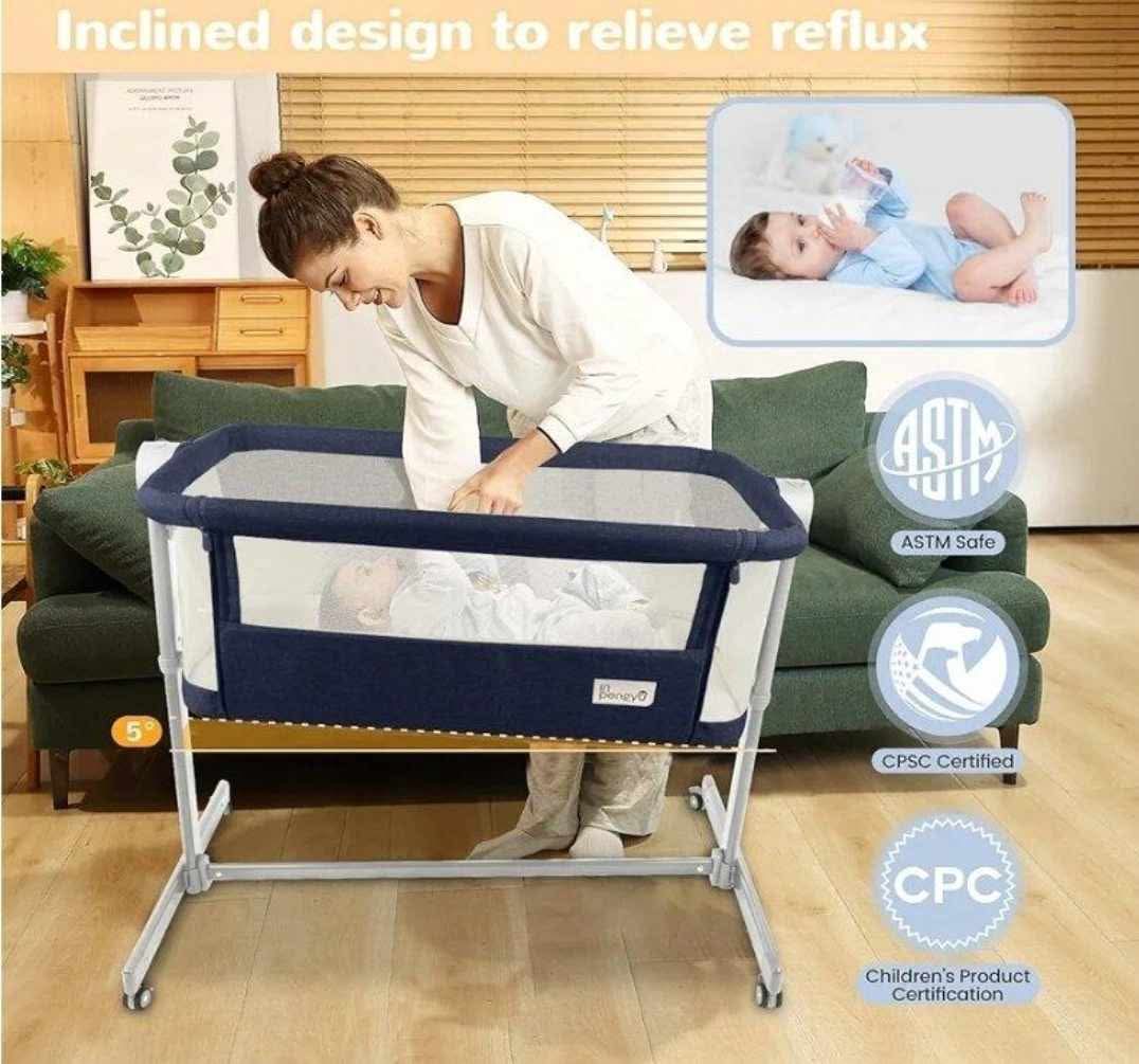 Baby Bassinet Bedside Sleeper - Adjustable Crib All Mesh Co-Sleeper for Newborn Girl and Boy Infant Bed (UpBlue - Image 8