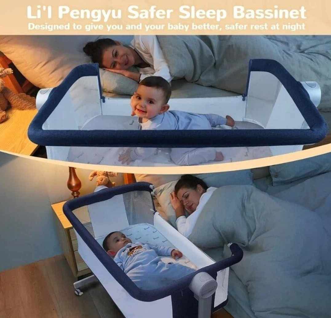 Baby Bassinet Bedside Sleeper - Adjustable Crib All Mesh Co-Sleeper for Newborn Girl and Boy Infant Bed (UpBlue - Image 10