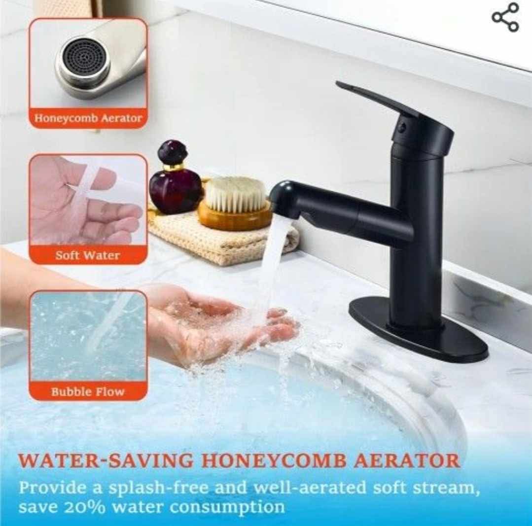 Matte Black Utility Bathroom Faucet with Pull Out Sprayer - Single Handle Vessel Sink Faucets for Sink 1 Hole - Image 10
