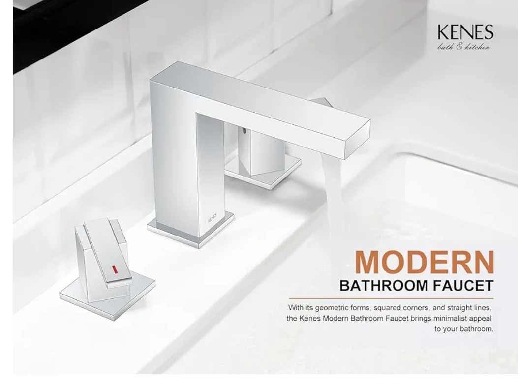 KENES Polished Chrome Widespread Bathroom Faucet 2 Handle Bathroom Sink Faucet 3 Hole, 8-Inch - Image 7