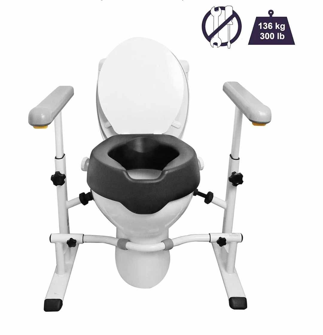 KMINA Toilet Safety Rails and Raised Toilet Seat, Heavy Duty Frame with Handles, Adjustable Height and Width, Handicap Grab Bars - Image 9