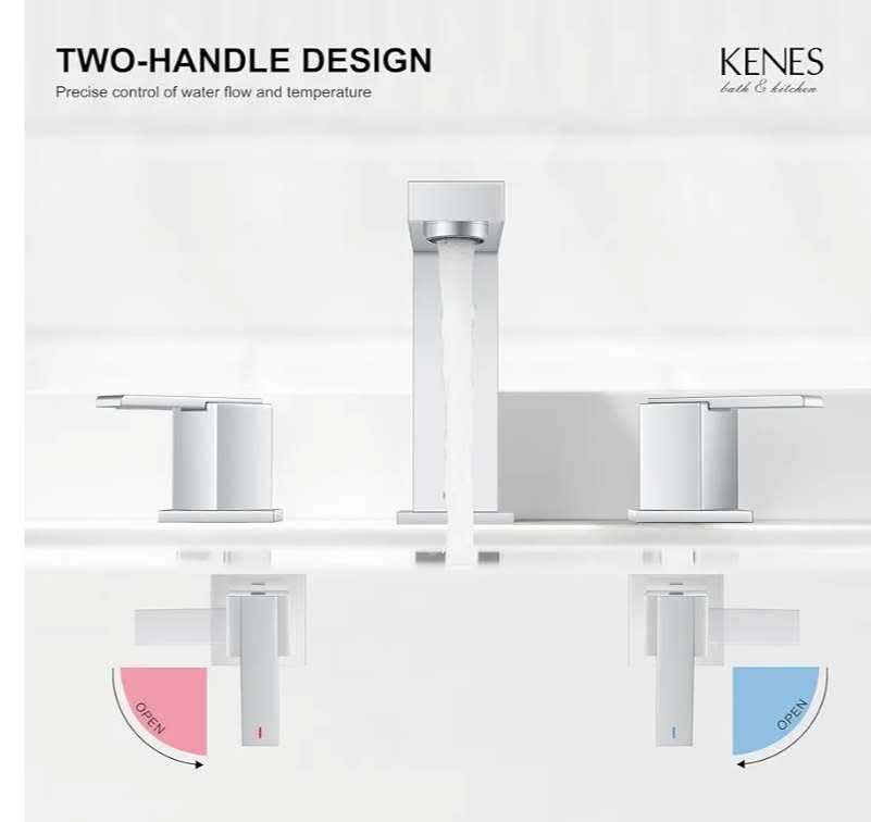 KENES Polished Chrome Widespread Bathroom Faucet 2 Handle Bathroom Sink Faucet 3 Hole, 8-Inch - Image 8