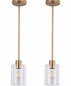 2pk Brass Pendant Lights Kitchen Island, Modern Farmhouse Clear Glass Pendant Light, Gold