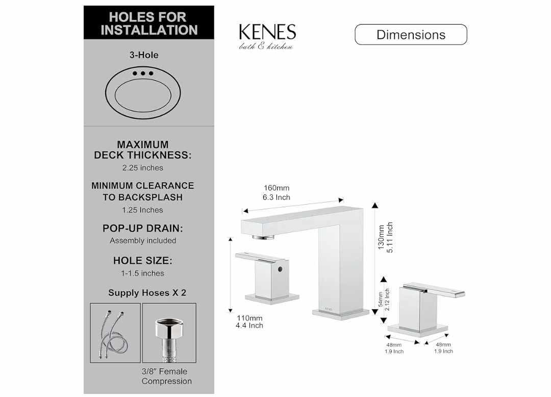 KENES Polished Chrome Widespread Bathroom Faucet 2 Handle Bathroom Sink Faucet 3 Hole, 8-Inch - Image 10