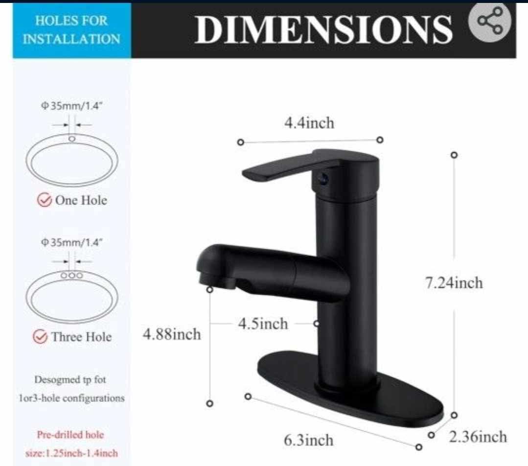 Matte Black Utility Bathroom Faucet with Pull Out Sprayer - Single Handle Vessel Sink Faucets for Sink 1 Hole - Image 8