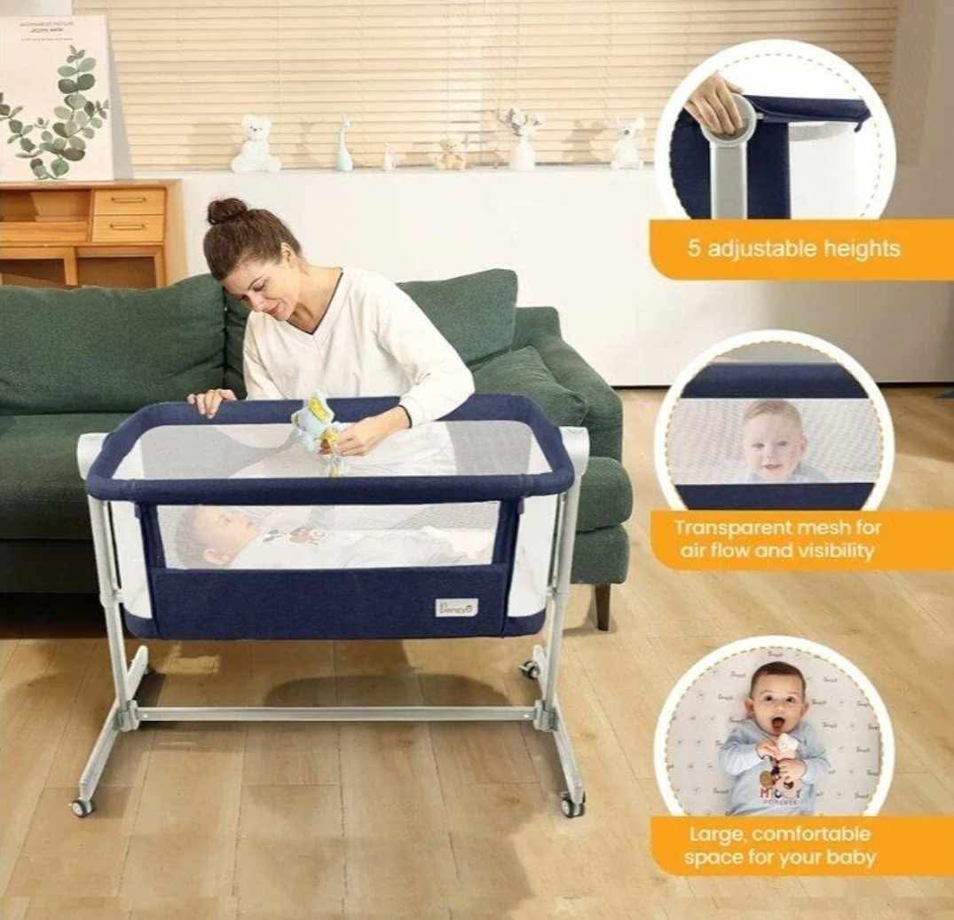 Baby Bassinet Bedside Sleeper - Adjustable Crib All Mesh Co-Sleeper for Newborn Girl and Boy Infant Bed (UpBlue - Image 4