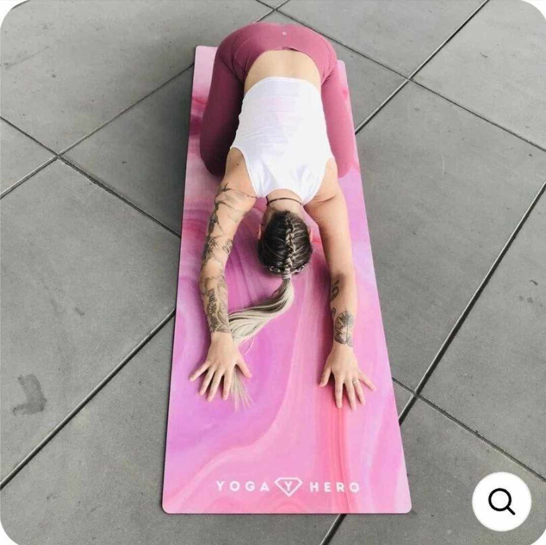 Printed Design- Portable Thin Mat with Carrying Strap- Non Slip Exercise Mats for Home Workout or Studio (Pink Marble) - Image 10