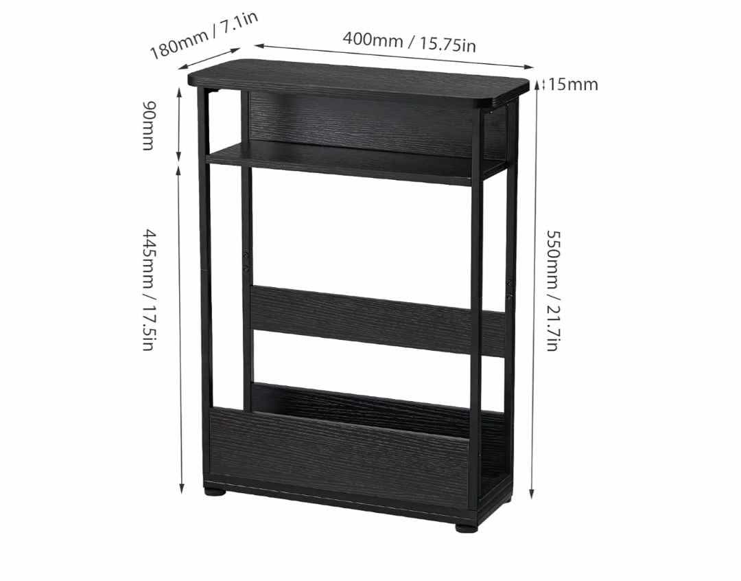 Vintage Narrow Side Table with Storage Shelf, 3 Tier Slim End Table Modern Sofa Table for Narrow and Small Spaces, 24.6 Inch Height Bedside Table - Image 22