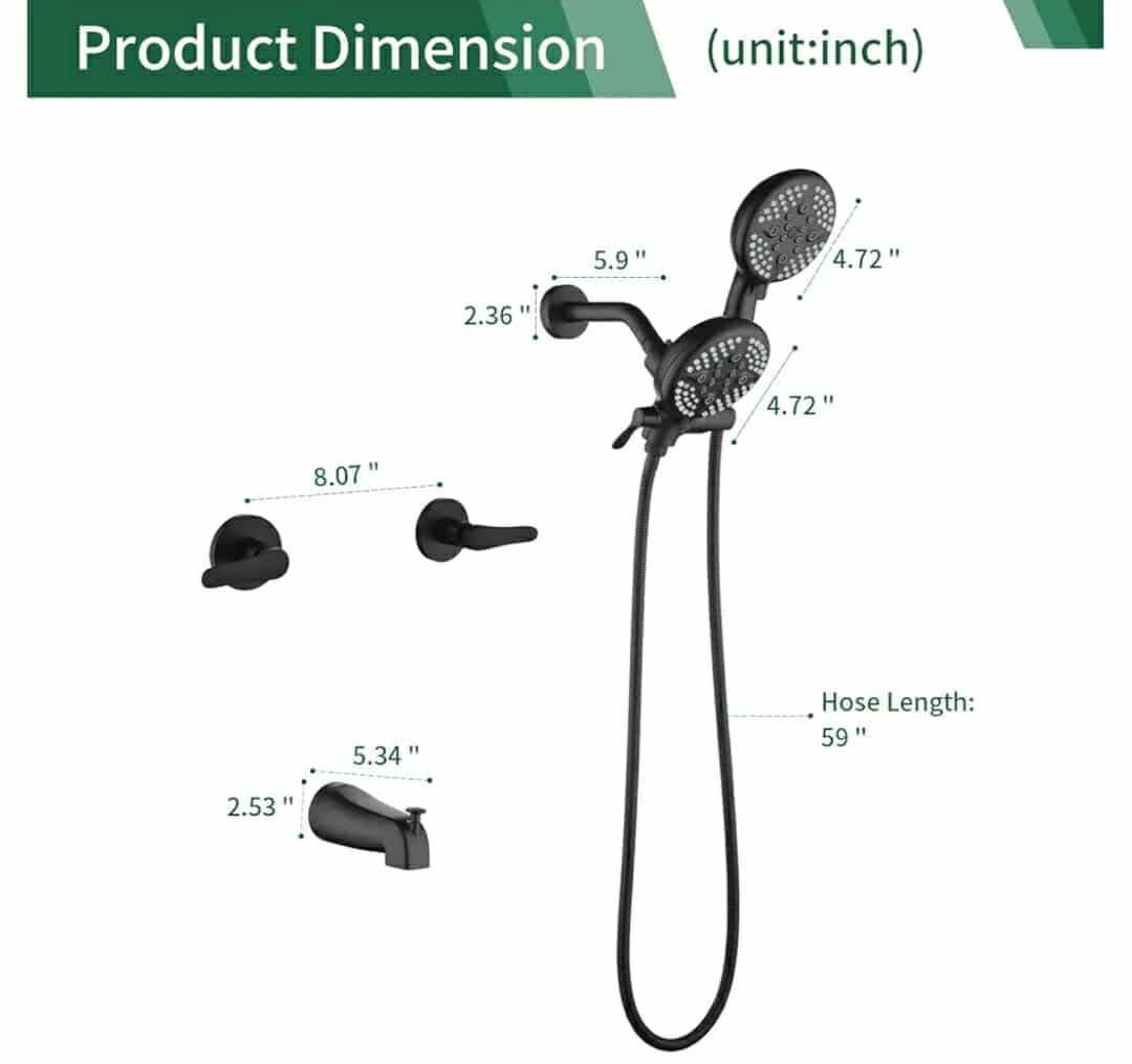 2 Handles Tub Shower Faucet Set Shower System with Tub Spout Bathtub Faucet Set Shower Tub Combo Set Complete Tub and Shower Trim Kit Matte Black - Image 11