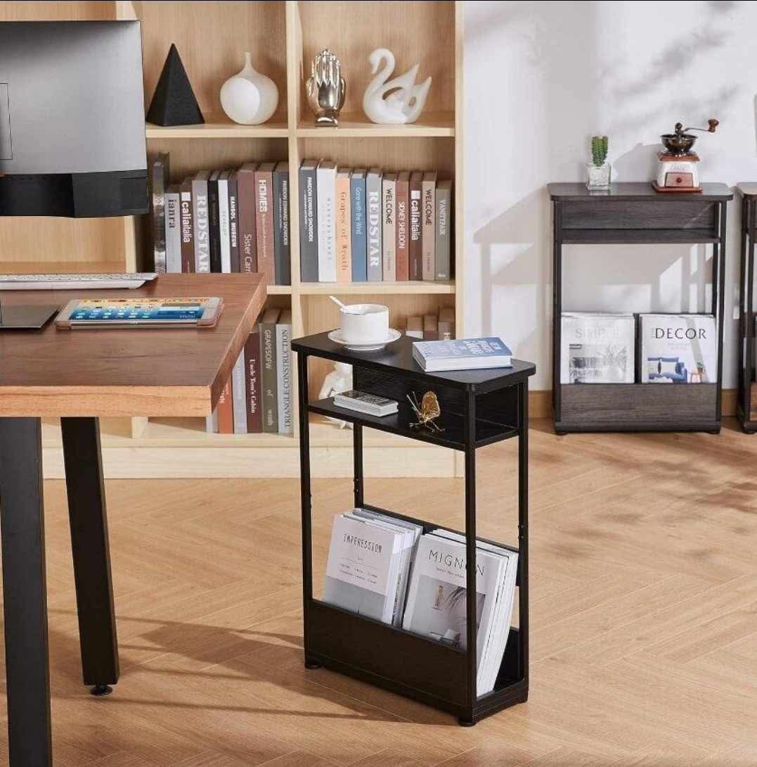 Vintage Narrow Side Table with Storage Shelf, 3 Tier Slim End Table Modern Sofa Table for Narrow and Small Spaces, 24.6 Inch Height Bedside Table - Image 4