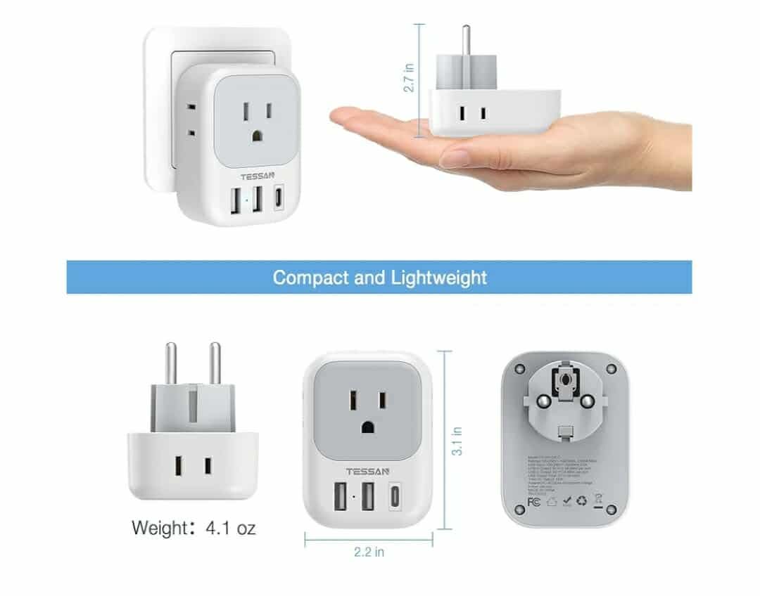 2 Pack Type E F Plug Adapter USB C, Germany France Power Adaptor with 3 USB Charger Ports, 4 AC Outlets Travel Plug - Image 3