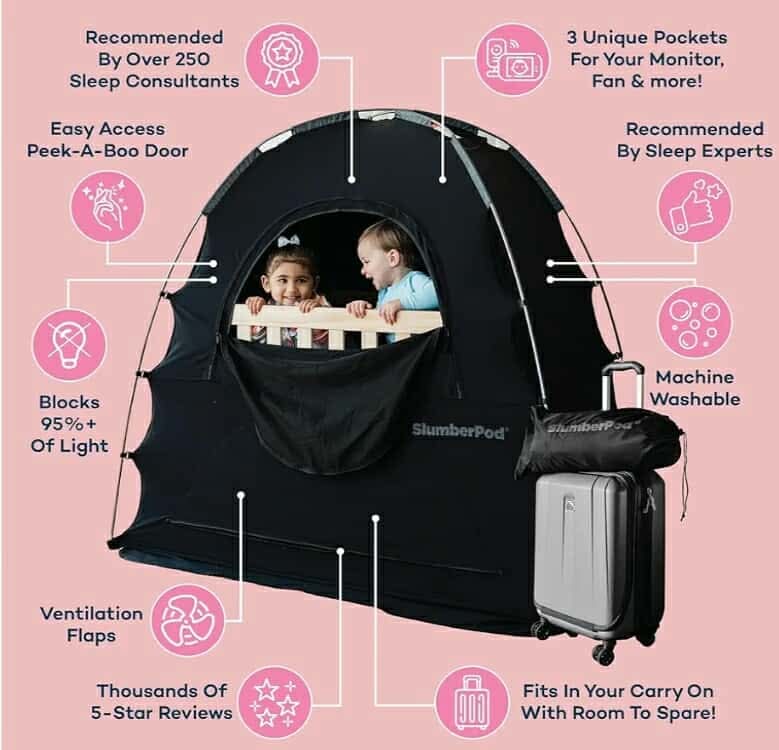 KinderRoll Blackout Sleep Tent for Pack an... Pouches, Block 98% Light, Black - Image 8