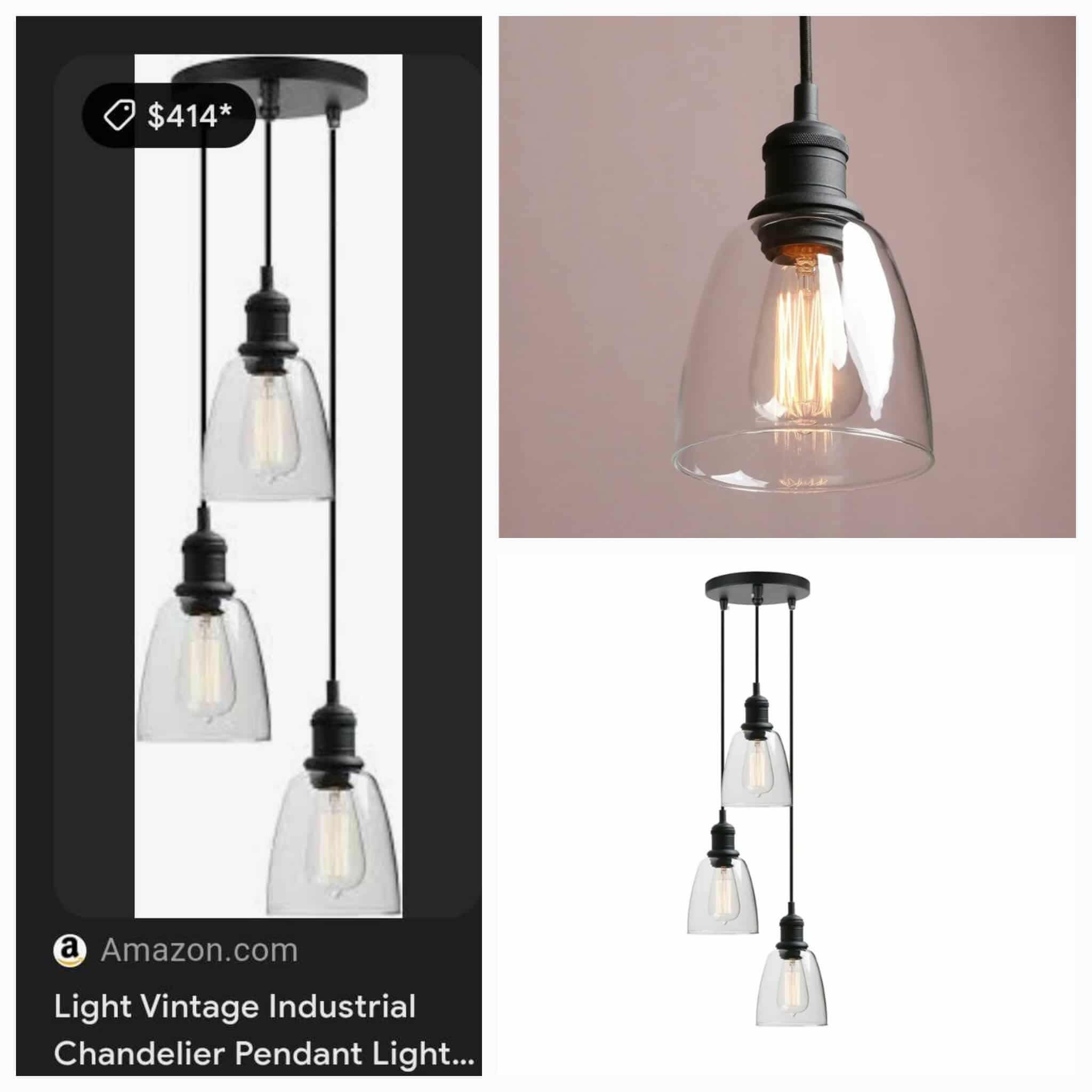 Light Vintage Industrial Chandelier Pendant Light with Glass Shad - Image 4