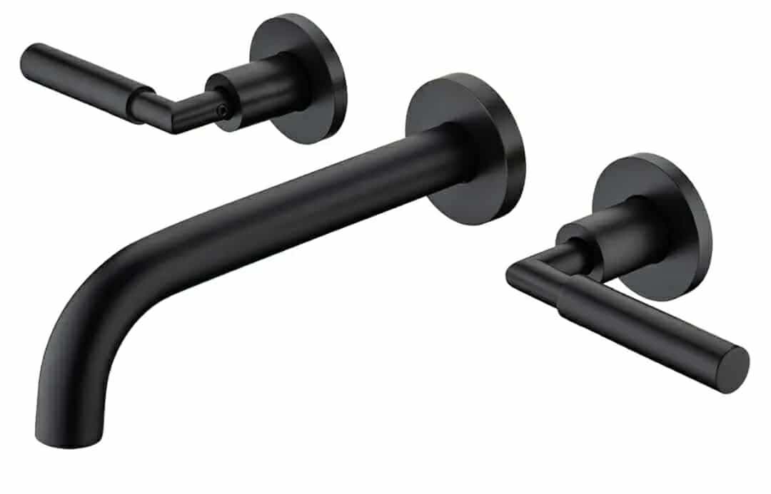 Black Wall Mount Faucet, Matte Black Wall Mounted Bathroom Sink Faucet, Dual Handle, Brass Rough-in Valve Included, Pt02MB - Image 11