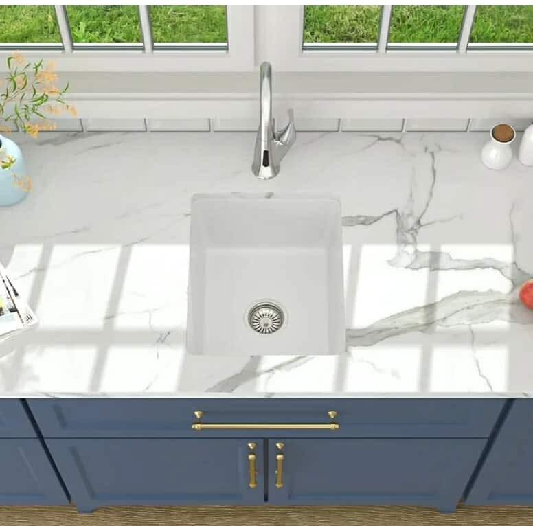 Lordear Granite Composite White Bar Sink 15 x 18 Inch Undermount Kitchen RV Sinks Small Quartz Bar Sink - Image 6