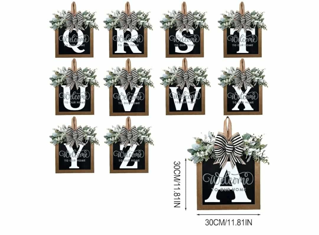 Last Name Year Round Front Door Wreath Front Porch Decoration 26 Letter Welcome Sign with Eucalyptus Garland and Bow Spring Wreaths for Front Door Outside Hanger Garland(C) - Image 11