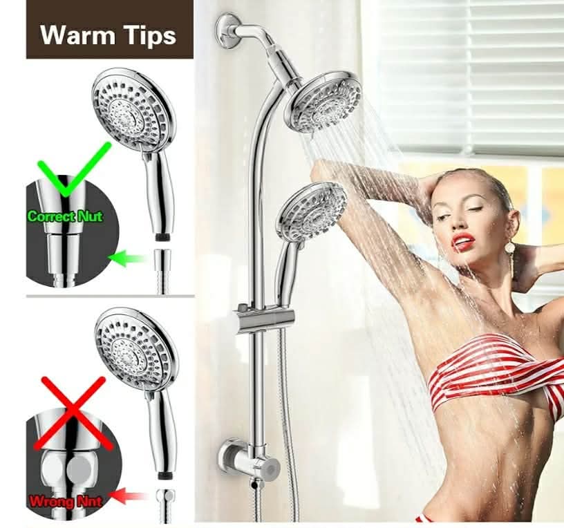 Handheld Showerhead & Rain Shower Combo for Easy Reach, 27.5" Drill-free Stainless Steel Slide Bar, 5”of 5-setting Handheld Shower and Showerhead, with 5ft Hose - Polished Chrome - Image 9