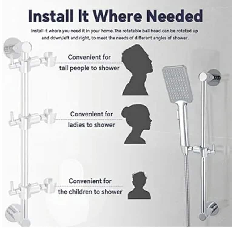 Shower Slide Bar Adjustable Handheld Shower Head Holder Wall Mount - 15inch - Image 8