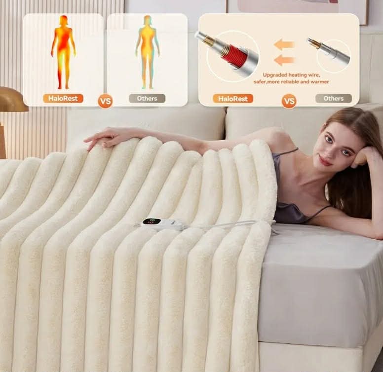 Heated Throw Blanket, Faux Fur Cozy Heating Blanket with Overheat Protection, 1/2/4/6/8 Hours Auto-Off 10 Heat Level, Machine Washable (50x60 Inches, Cream White) - Image 4