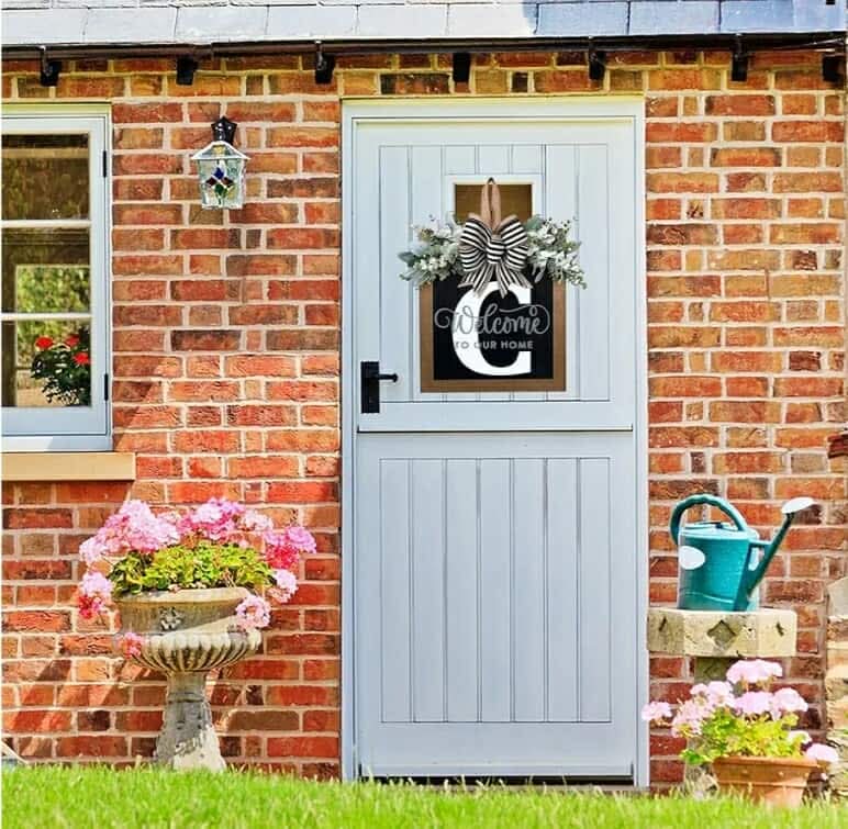 Last Name Year Round Front Door Wreath Front Porch Decoration 26 Letter Welcome Sign with Eucalyptus Garland and Bow Spring Wreaths for Front Door Outside Hanger Garland(C) - Image 7