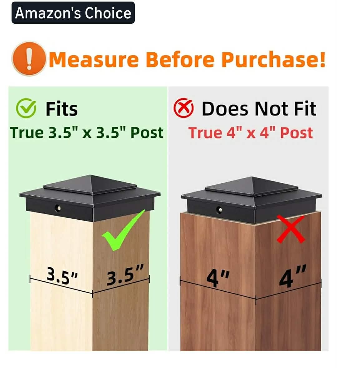 24pk 4x4 Aluminum Pyramid Post Caps for Actual 3.5" x 3.5" Wood Posts, Heavy-Duty Fence Post Caps Cover - Image 5