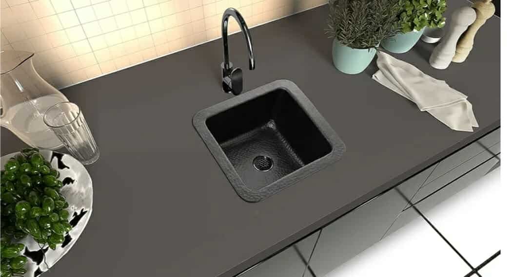 Monarch Abode 12-inch Hand Hammered Matte Black Aluminum Glasgow Dual Mount Drop in Bar Prep Sink, Drop in or Undermount Kitchen Sink, Single Dual Mount Bowl - Image 6