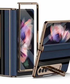 Samsung Galaxy Z Fold 3 Phone Case, Luxury Genuine Leather, Full Body Hinge Protection