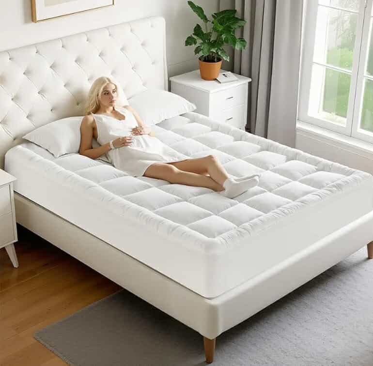 Twin XL Mattress Pad - Cooling Breathable Mattress Topper, Quilted Fitted Mattress Protector, Pillow Top Mattress Cover with 8-21" Deep Pocket, Soft, Machine Washable, White, Twin Extra Long - Image 8