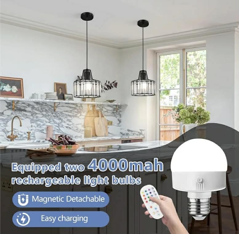 2pk Battery Operated Pendant Lights,Rechargeable Pendant Light with Remote, Crystal Pendant Light Fixtures - Image 2