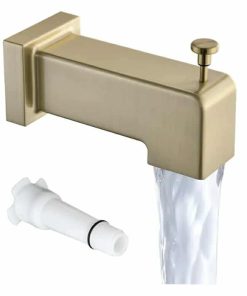 Slip On Diverter Tub Spout, Sleek Square Design for Bathroom, Fits 1/2" Copper Pipe (5/8" OD), Child-Safe Rounded Edges, Easy Installation, Brushed Gold