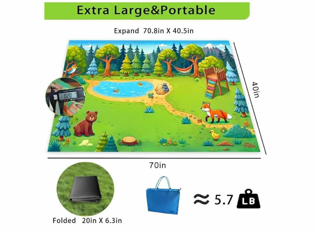 Thickened Extra Large Picnic Blanket, 70"x40" Waterproof Green Camping Mat for Beach, Park, Hiking - Foldable & Portable Outdoor Rug - Image 5