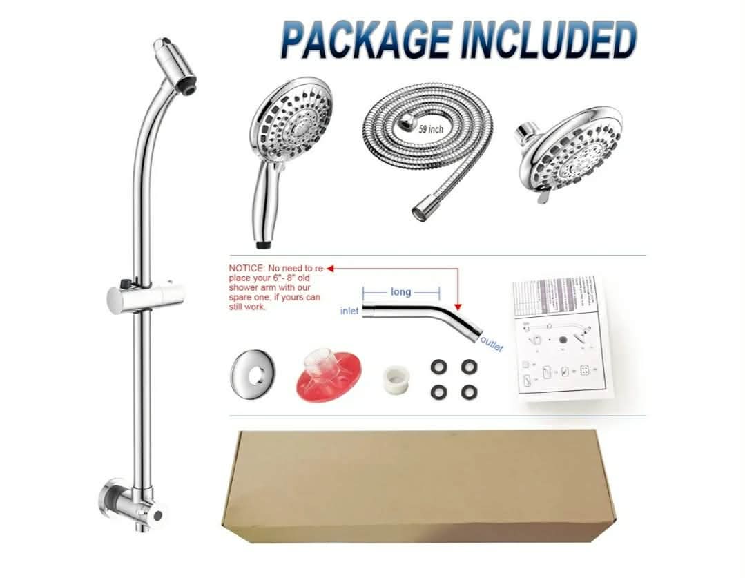 Handheld Showerhead & Rain Shower Combo for Easy Reach, 27.5" Drill-free Stainless Steel Slide Bar, 5”of 5-setting Handheld Shower and Showerhead, with 5ft Hose - Polished Chrome - Image 10