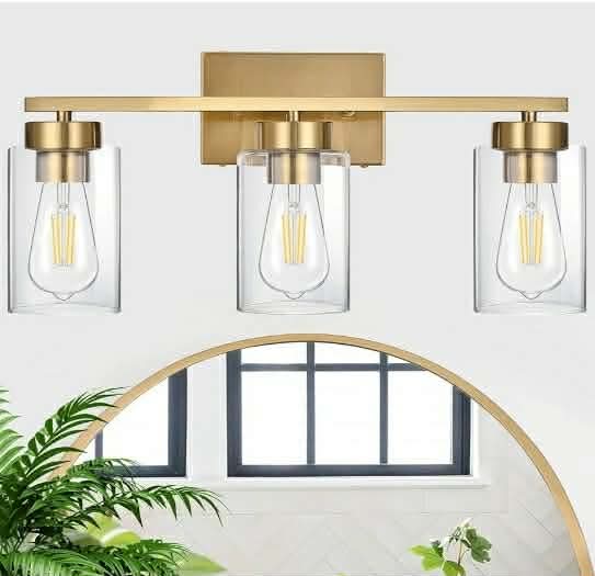 3-Light Bathroom Vanity Light, Modern Brushed Gold Wall Lights - Image 7