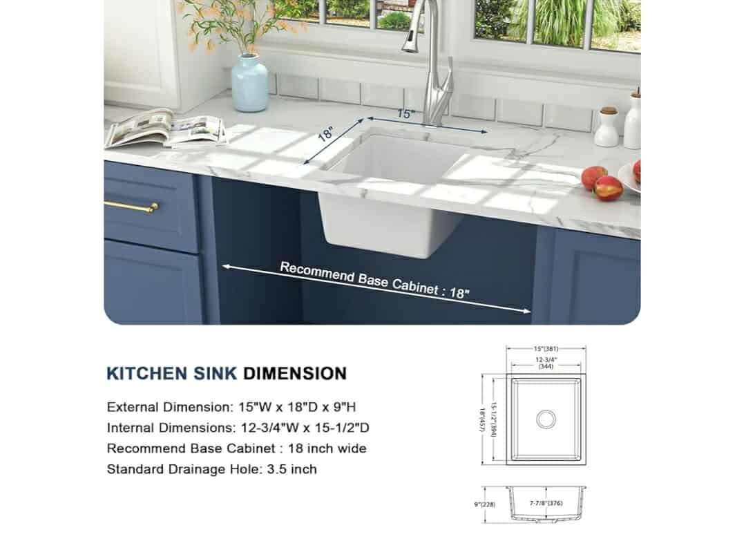 Lordear Granite Composite White Bar Sink 15 x 18 Inch Undermount Kitchen RV Sinks Small Quartz Bar Sink - Image 8
