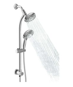 Handheld Showerhead & Rain Shower Combo for Easy Reach, 27.5" Drill-free Stainless Steel Slide Bar, 5”of 5-setting Handheld Shower and Showerhead, with 5ft Hose - Polished Chrome