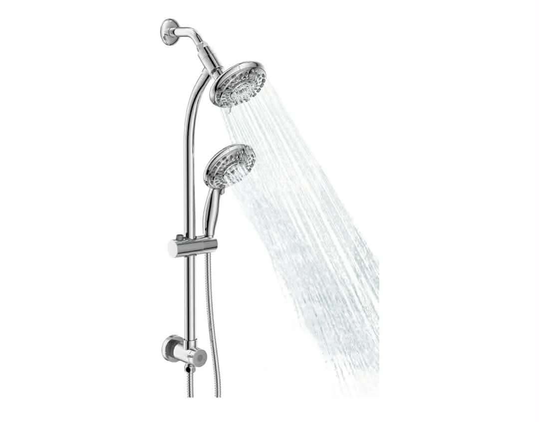 Handheld Showerhead & Rain Shower Combo for Easy Reach, 27.5" Drill-free Stainless Steel Slide Bar, 5”of 5-setting Handheld Shower and Showerhead, with 5ft Hose - Polished Chrome