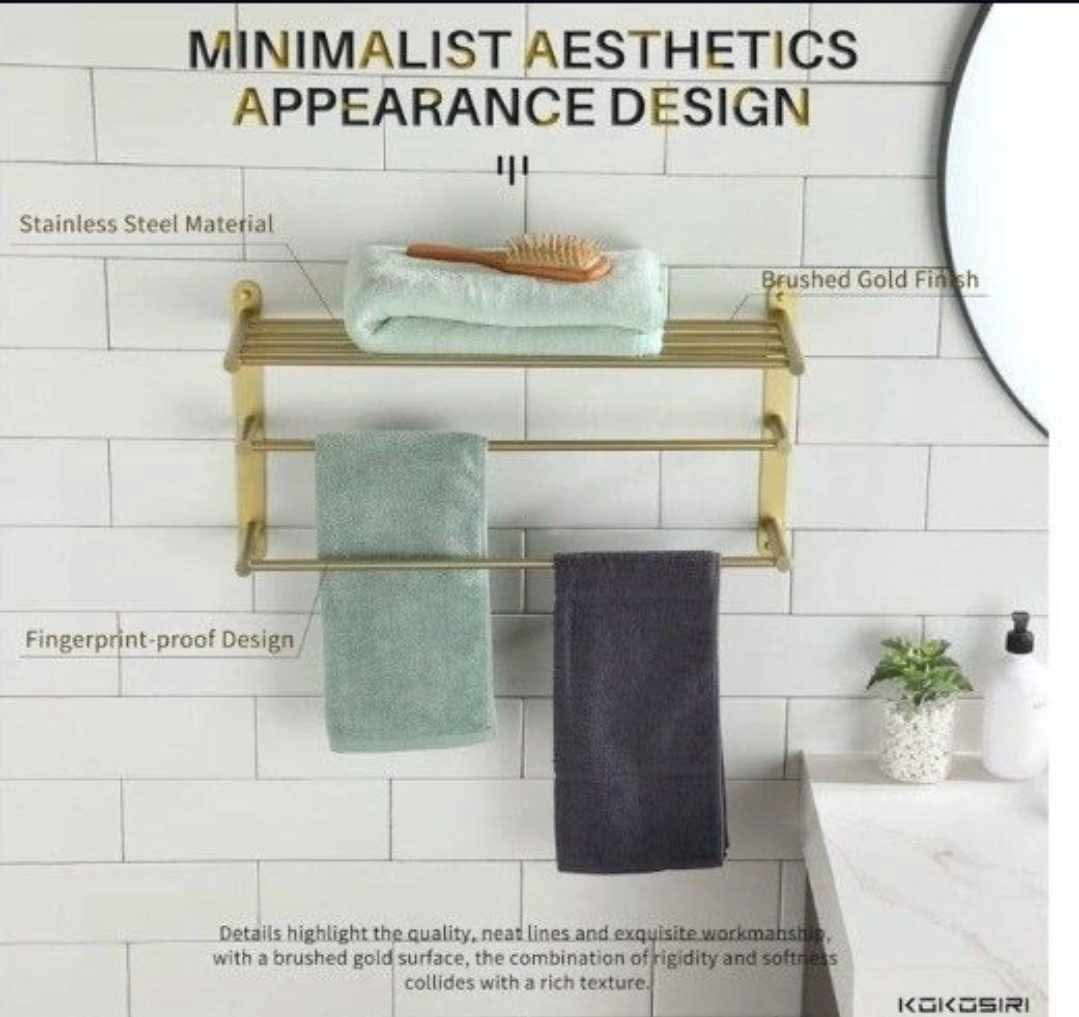 3 Tier Bath Towel Rack 24 Inch Towel Bars Towel Shelf Bathroom Ladder Brushed Gold - Image 7