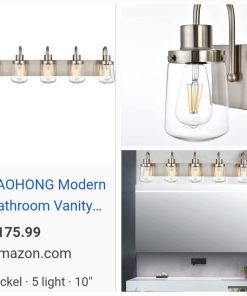 Alternative view of Modern Bathroom Vanity Light 5-Lights Lamp in Satin Nickel,Farmhouse Wall Light Fixture with Clear Glass Shades