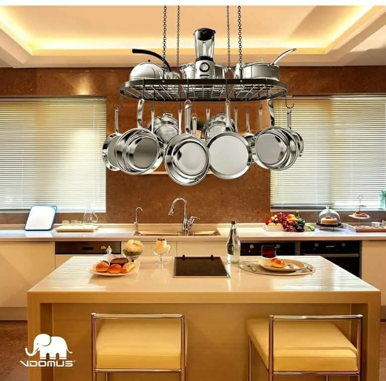 Heavy-Duty Hanging Pot Rack - 33x17 Inches - Stylish Black Alloy Steel Ceiling Storage - Image 8