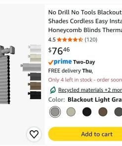 Alternative view of No Drill No Tools Blackout Cellular Shades Cordless Easy Install Honeycomb Blinds Thermal Insulated Noise Reduction Blinds, Blackout-Light Gray, 41.5" W x 48" H