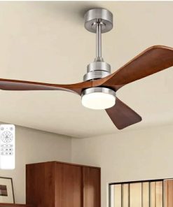 42 Inch Ceiling Fan with Lights, Remote Control, Dimmable, Solid Wood Blades, Power-Off Memory, Quiet DC Motor, Modern Brushed Nickel Ceiling Fan
