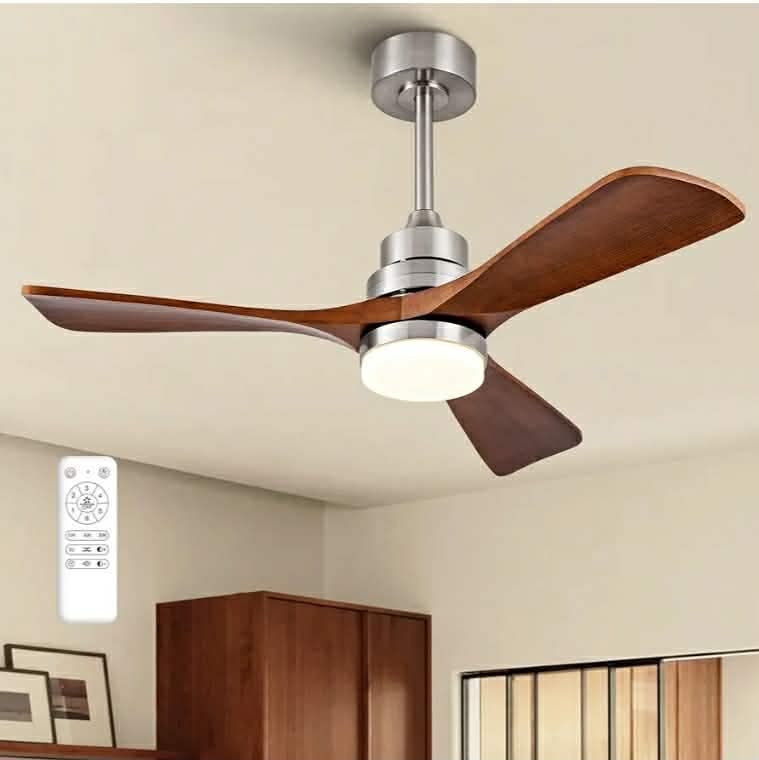 42 Inch Ceiling Fan with Lights, Remote Control, Dimmable, Solid Wood Blades, Power-Off Memory, Quiet DC Motor, Modern Brushed Nickel Ceiling Fan
