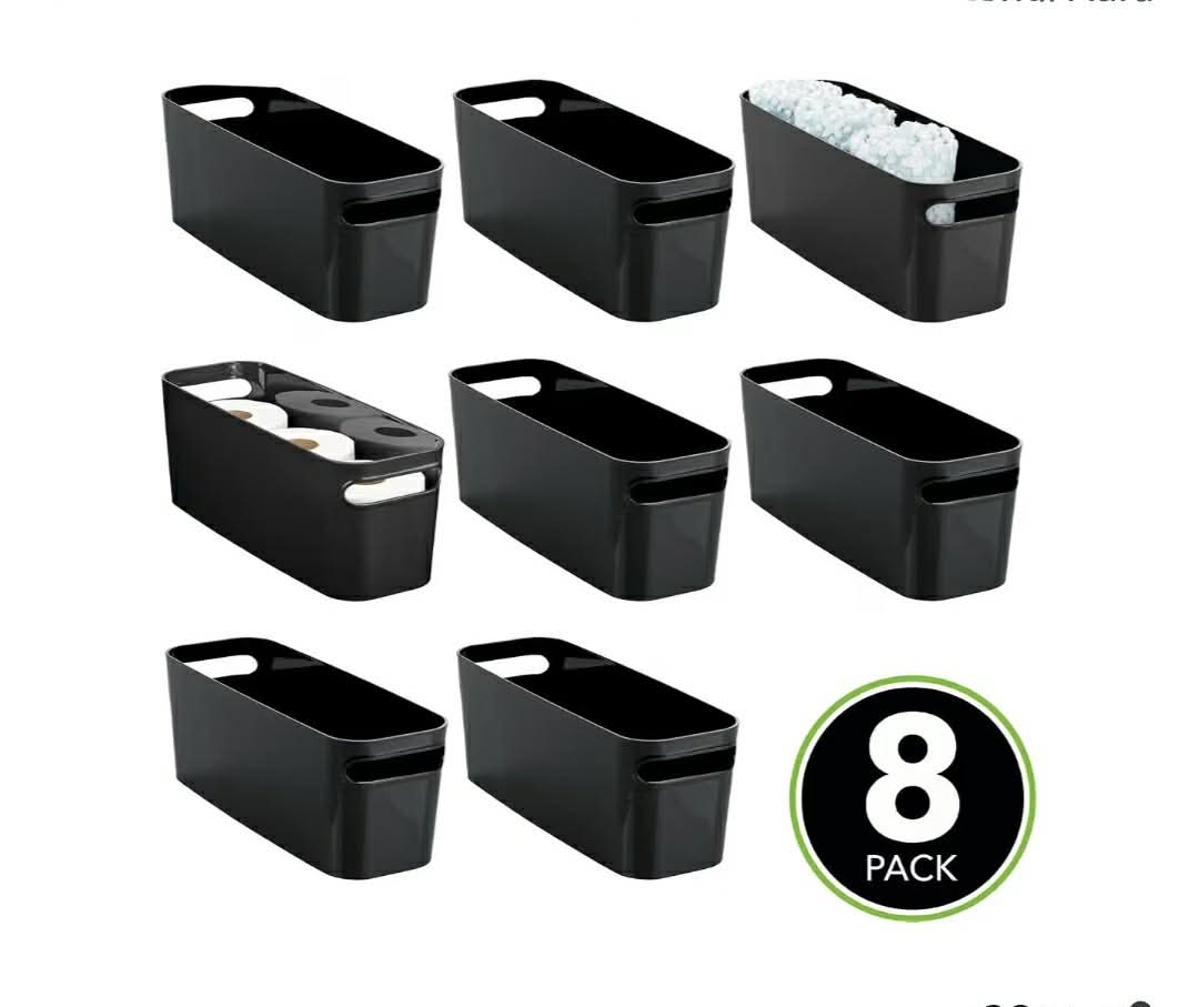 8pk Large Plastic Storage Bin with Handles