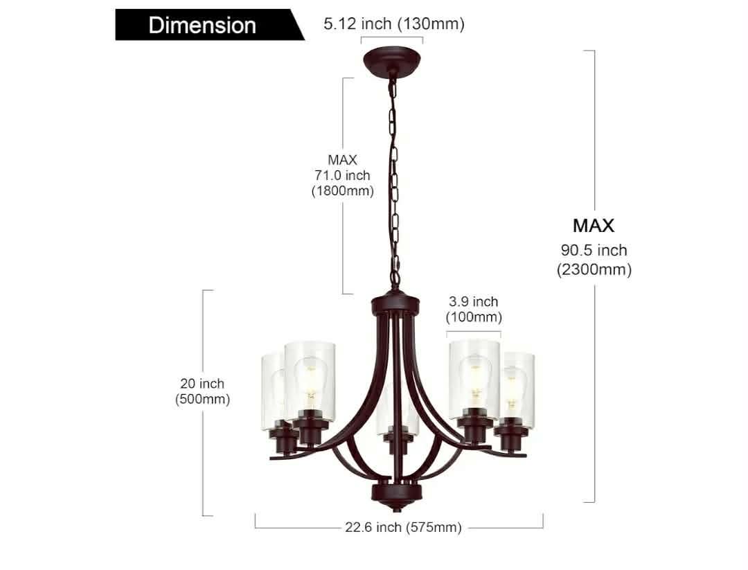 Farmhouse Chandelier Classic 22.6" Contemporary 5-Light Chandelier Lighting with Clear Glass Shade - Image 12