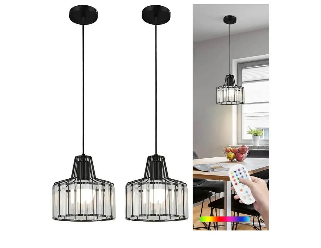 2pk Battery Operated Pendant Lights,Rechargeable Pendant Light with Remote, Crystal Pendant Light Fixtures