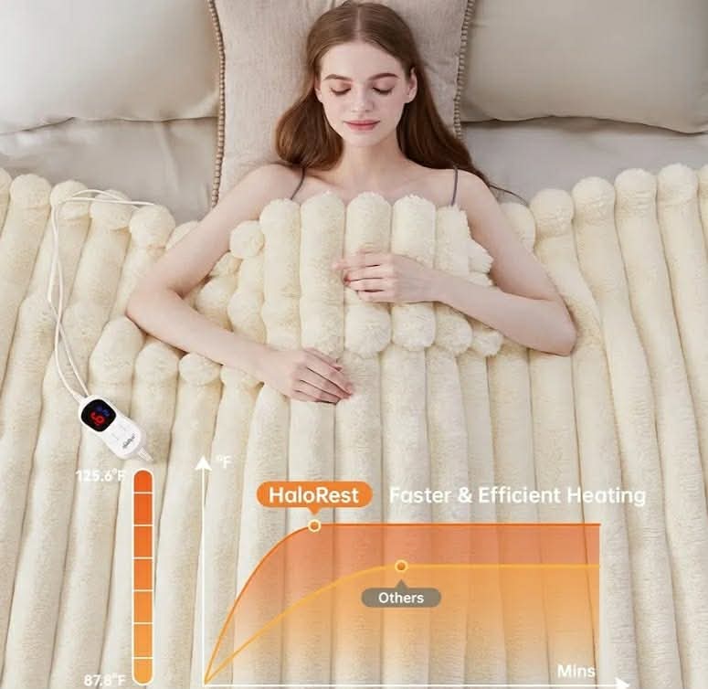 Heated Throw Blanket, Faux Fur Cozy Heating Blanket with Overheat Protection, 1/2/4/6/8 Hours Auto-Off 10 Heat Level, Machine Washable (50x60 Inches, Cream White) - Image 7