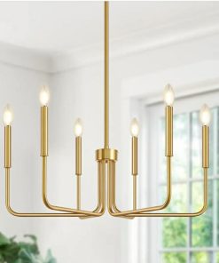 Brass Gold Chandelier, 6-Light Chandelier Light Fixture Farmhouse Chandeliers
