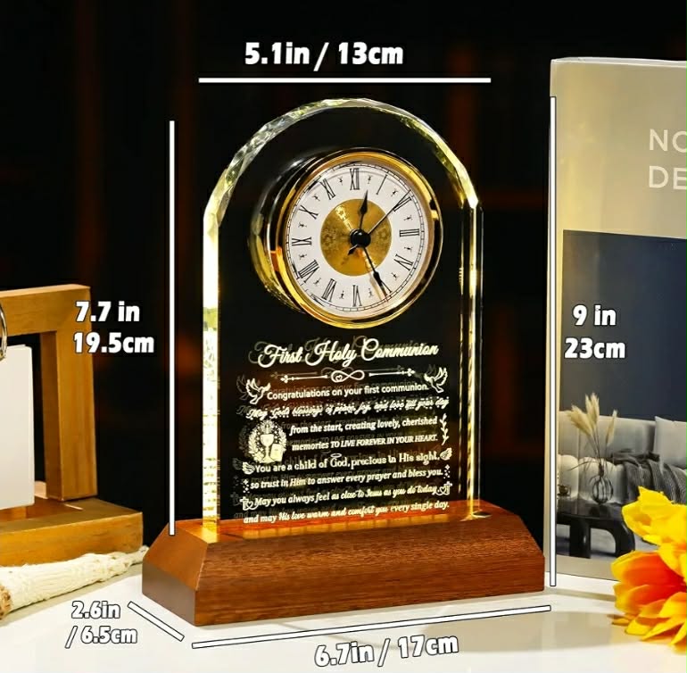 First 1st Communion Baptism Gift, Crystal Keepsake Christening Christian Ideas, Glass Clock First Holy Communion Gifts Catholic - Image 5